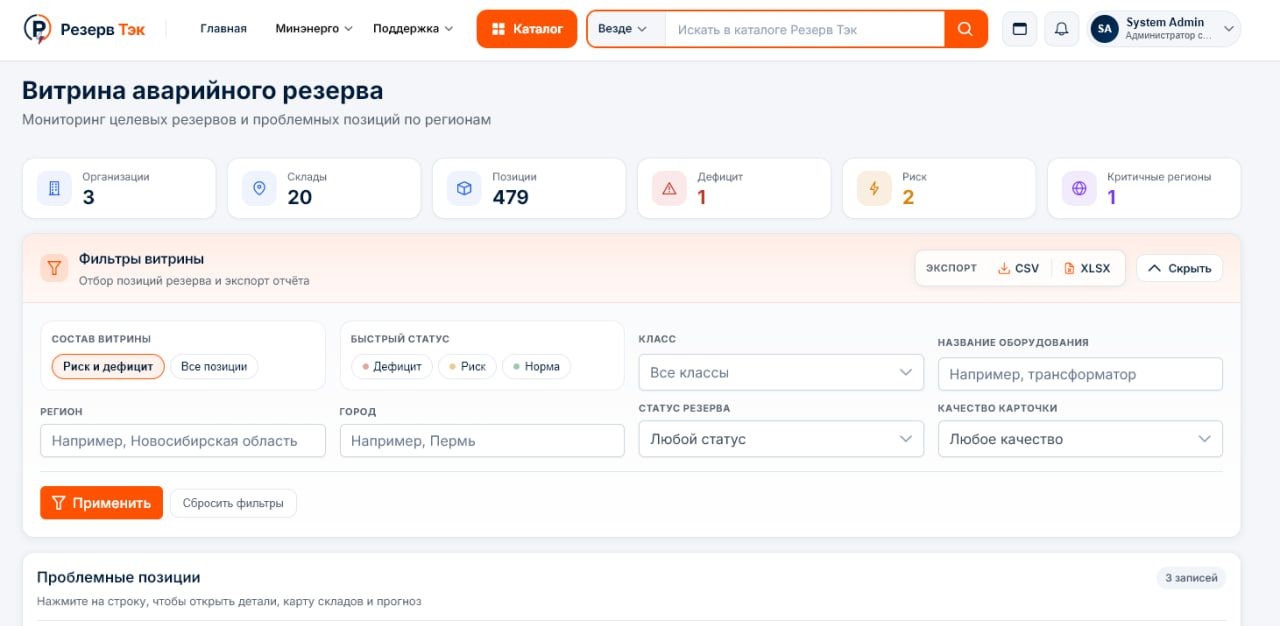 Единая платформа аварийного запаса топливно-энергетического комплекса